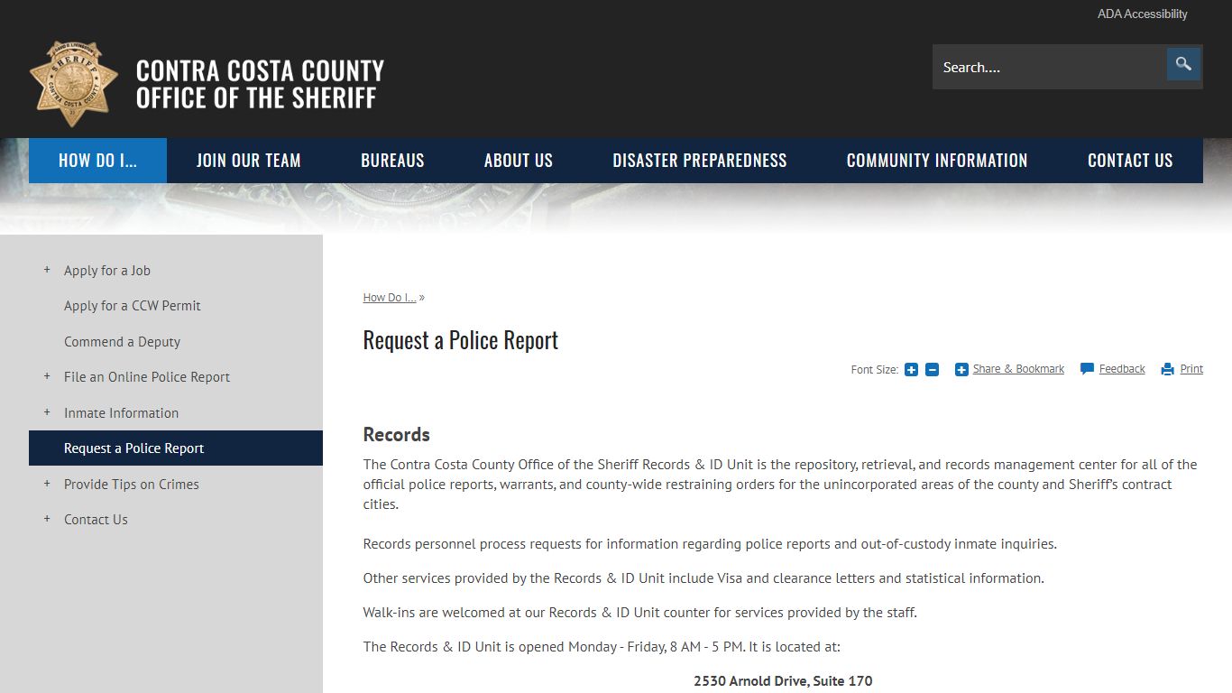 Request a Police Report | Contra Costa Sheriff, CA